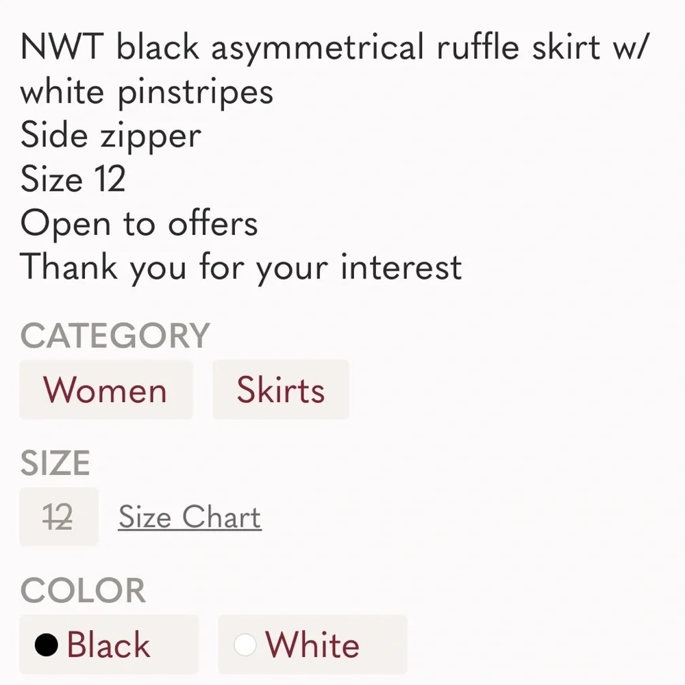 Bisou Bisou Asymmetrical Ruffle Skirt Size 12 NWT - Picture 9 of 9